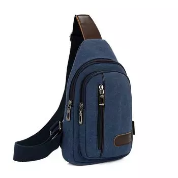 New Arrival Men Canvas K-style Tide Crossbody Casual Chest Bag 8280 Blue