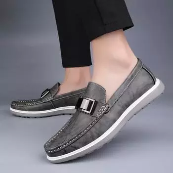 New Arrival Men Dress Shoes Genuine Leather Men Shoes Casual Men Comfortable Loafers Italian Moccasins Breathable Slip on Flats 38 чёрный