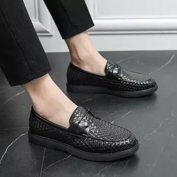 New Arrival Men Loafers All-match Spring Black Loafers Shoes Man High Quality Mens Office Shoes Casual Leather Driving Flats 38 чёрный