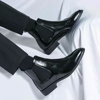 New Arrival Men Pointed Chelsea Boots Business Leather Shoes Black Brown Cowboy Autumn Winter Boot Party Prom Dress Ankle Botas 38 чёрный