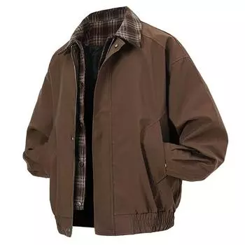 Новое поступление мужская куртка из двух частей, весенняя мода, клетчатое пальто на молнии в стиле пэчворк, повседневные куртки с отложным воротником для активного отдыха 3XL 78-85kg чёрный