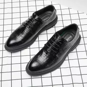 New Arrival Mens Casual Shoes Leather Men Business Shoes Fashion Thick Bottom Man Oxford Shoes 2024 Lace-Up Formal Male Shoes 38 чёрный