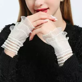 New Arrival Oversleeve Female Ornament Sweater Sweatshirt Inner Accessories Short Sleeve Pleated Lace Fake Cuff Bell Sleeve Fairy 2317 White All yards