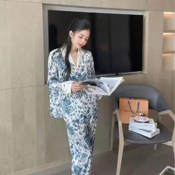 Новое поступление пижамы легкая роскошная высокая синяя бабочка напечатанная с длинными рукавами домашняя одежда для верхней одежды костюм M