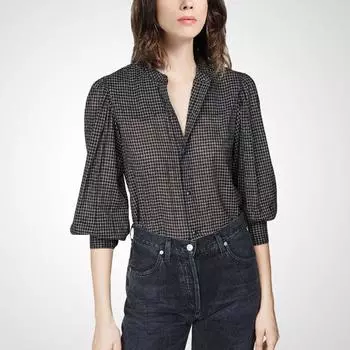New Arrival Plaid Elegant Slimming Retro Hong Kong Style Blouse White Lattice on black background 2XL