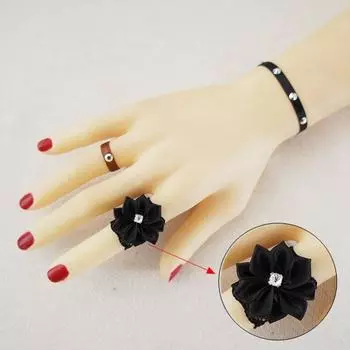 New Arrival Retro Fashion Flowers Ring Lace Flowers Ring Tattoo Cover Covering Finger Scars Ring Black Flowers-Single One size