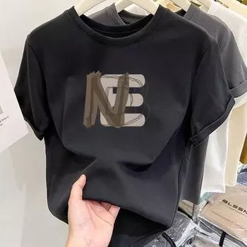 New Arrival Retro Print High Street Pure Cotton T-Shirt Female Letters Special-Interest Fashion Brand All-Matching Loose Short Sleeve Tops Tide Black XL [suitable for 70.00 kg-80.00 kg]]