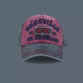 New Arrival Retro Washed Baseball Cap Female Niche Personality Big Head Easiest for Match Three-Dimensional Embroider American Peaked Cap Male Wine Red Adjustable
