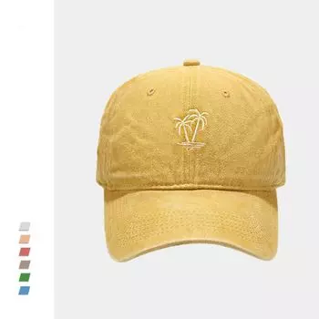 New Arrival Retro Washed Embroidered Baseball Hat Stylish Easiest for Match Couple Soft Top Curved Brim Sun-Poof Peaked Cap Female Yellow