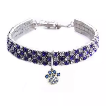 New Arrival Rhinestone Heart-Shaped Pet Dog Necklace Cat Crystal Collar Pet Supplies Pet S19.5 +5cm Blue and white feet