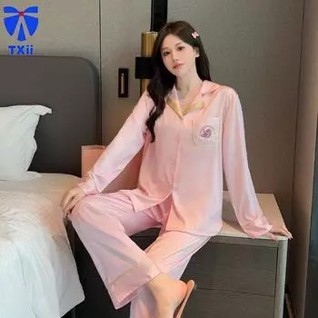 New Arrival Spring Pajamas Women s Cartoon Printed Long Sleeve Trousers Home Clothes suit M зелёный