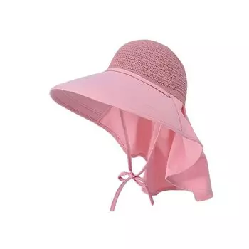 New Arrival Summer Big Brim Tie Marco Sun Protection Hat Female Tail Air Top Hat Shawl Neck Protection Sun-Shade Fisherman Hat 8837-Sakura Powder