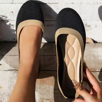 New Arrival Summer Flat Shoes For Women Fashion Loafers Round Toe Shallow Barefoot Shoes 2024 Breathable Slip-on Casual Shoes 36 чёрный