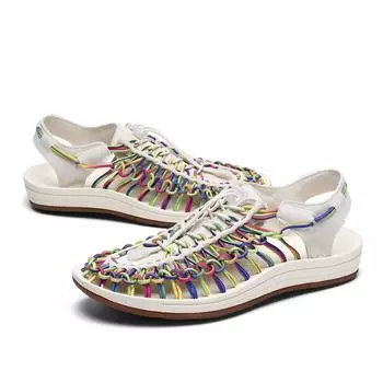 New Arrival Summer Men s Sandals Breathable Beach Loafers Men Hand Woven Roman Shooes High Quality Men s Comfortable Flats 36