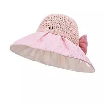 New Arrival Summer Shawl Hat Women s Color Plastic Sun Hat Big Brim Fashion All-Match Face Small Air Top Sun-Proof Bucket Hat 8488-Cherry Blossom [Bows]]