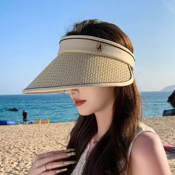 New Arrival Summer Sun Hat Women s K-style Fashion All-Matching Sun Protection Hat Outdoor Cycling Topless Hat Face-Looking Small Big Brim 8835-khakis
