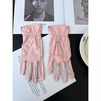 New Arrival Summer Sun Protection Gloves Women s UV Protection Outdoor Cycling and Driving Silicone Non Slip Breathable Ice Silk Cut-out Pink All yards