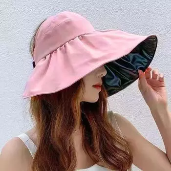 New Arrival Summer Sun Protection Hat Topless Hat Children s Portable Foldable Ponytail Summer Hat UV Protection Face-Covering and Sun-Shading Pink Wind-proof rope