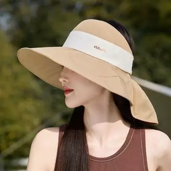 New Arrival Summer Sun Protection Sun Hat Women s Small Fashion All-Match Sun Protection Face Big Brim Shawl Neck Protection Bucket Hat 8841-Khakis [Removable Shawl]]