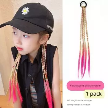 New Arrival Sweet Cool Boxing Braid Kids Wig Hair Ring Girl Princess High Ponytail Heart Braid Hair Rope Braid Hair Accessories Kids fluorescent powder green wig braid 1 pack