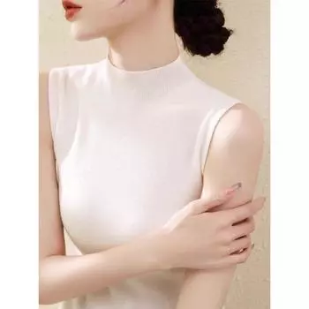 New Arrival T-shirt Fashion Half Turtleneck Silm Bottoming Women s Summer Lyocell Tencel Sleeveless Knitwear Ice Silk Vest White S([Recommended 40.00 kg-50.00 kg]])