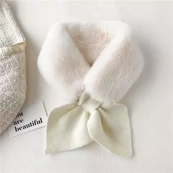 New Arrival Winter Cross Style Korean Style Women s Stuffed Thickened Scarf Cute Furry Winter Women s Scarf Winter Women s Cross Peach Heart Knitting Mao Mao-Milk White