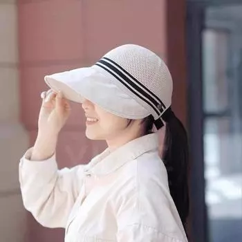 New Arrival Women s Hat Wide Brim Mesh Breathable Korean Style Bucket Hat Sun Protection Sun Shade Face Cover Mask Peaked Cap Light panel (creamy-white)