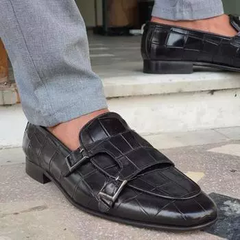 New Arrivals Black Double Buckle Monk Shoes for Men Brown Office & Career Breathable Shoes for Men with Size 38-48 38 чёрный