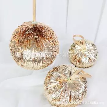 New Arrivals Environmentally Friendly PET Christmas Ball Christmas Tree Accessories Shopping Mall Display Ornament Champagne Gold Silk Ball 9.5cm