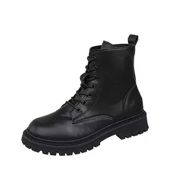 New Arrivals Soft Leather Boots Fashion Round Toe Women Black High Top Boots Street Style Comfortable Short Shoe Anti-skid Shoes 34