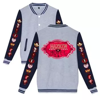 NEW Arrivals Unisex Fashion Hazbin Hotel Printed Baseball Sweatshirt Women Men Outdoor Sport Jackets XS серый