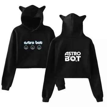 New Astro Bot Pullover Girls Casual Cat Cropped Hoodies Female Long Sleeve Sweatshirts Crop Top Women s Hoodie Sexy Tops XS белый
