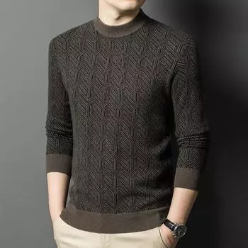 New Autumn and Winter Cashmere Sweater Men s Jacquard Round Neck Thickened Solid Color Bottoming Shirt S