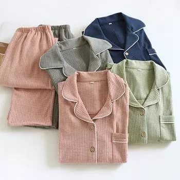 New Autumn and Winter Couple Pajama Set Men s and Women s Long Sleeve Plaid Two Piece German Velvet Warm Home Fur M