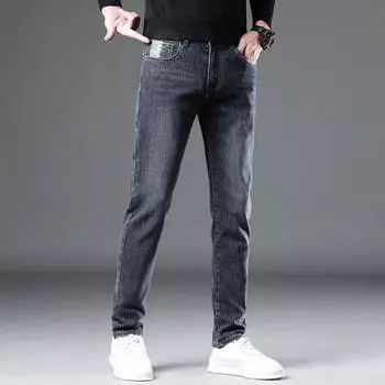 New Autumn and Winter Fashion Jeans Straight Slim Tide Brand Hundred Elastic Men s Casual Men s Trousers 28 чёрный