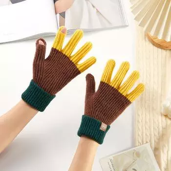 New Autumn and Winter Fashion Korean Version of Warm Knitted Gloves Dew Refers To Riding Ladies Cold Plus Velvet Gloves. Average size