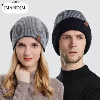 New autumn and winter knitted hats solid color thermal hats, double-sided winter couple hats can be worn