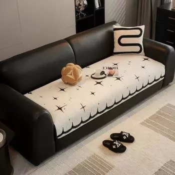 new autumn and winter leather sofa cushion light luxury high-end feeling long straight row fixed non-slip sofa seat cushion cover cloth 90*70cm