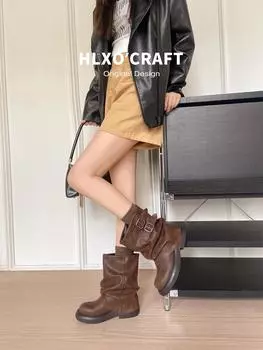 New autumn and winter Martin boots women s Maillard platform heightening short locomotive slack wrinkled stack boots 40