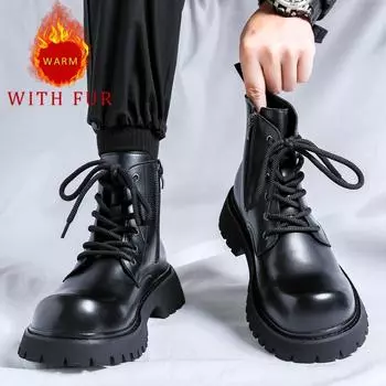 New autumn and winter men s boots Fashionable minimalist British style Outdoor motorcycle Daily office warm Young adults shoes 38 чёрный