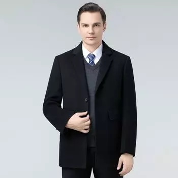 Новые осенние и зимние мужские кашемировые пальто, высококачественные повседневные пальто для людей среднего возраста, двусторонние шерстяные топы с воротником для мужского костюма 165