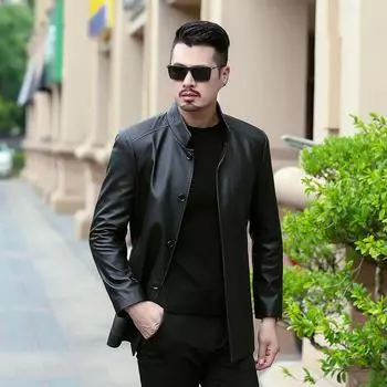 Новые осенние и зимние мужские куртки из натуральной кожи, куртки из овчины, мужские деловые куртки средней длины с воротником-стойкой, весенняя одежда для пап 170