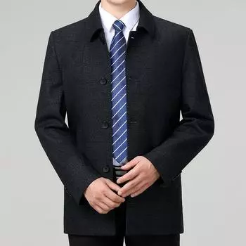 Новая осенне-зимняя мужская куртка с лацканами средней длины для мужчин среднего возраста, осенняя куртка в деловом стиле, ветровка 170