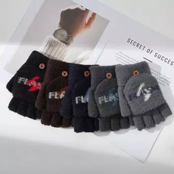 Новые осенне-зимние мужские простые и универсальные вязаные перчатки с полупальцами в форме пятиконечной звезды для сохранения тепла во время письма на открытом воздухе One Size