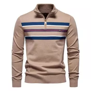 New autumn and winter men s sweater half zipper sweater casual striped men s top S