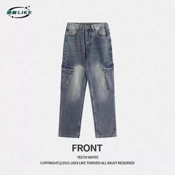 New Autumn And Winter Men S Workwear Straight Leg Denim Pants, Loose Denim With Large Pockets, Simple Denim Straight Leg Pants 28