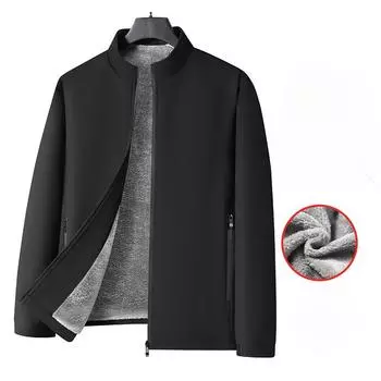 New Autumn and Winter Middle-aged Men s Plus Velvet Thick Jacket Stand Collar Middle-aged and Elderly Jacket Warm Plus Velvet Business Top L