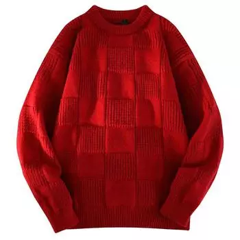 New Autumn and Winter National Trend Sweater Men s Winter Knitted Base Shirt Underwear Couple Top M красный