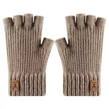 New Autumn and Winter Office Study Half Finger Gloves Warm and Cold Proof Knitted Gloves Outdoor Cycling Gloves average size