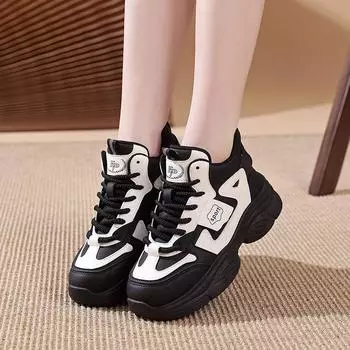 Новые осенние и зимние туфли женские повседневные спортивные туфли универсальные на толстой подошве увеличивающие рост папины туфли tide PEP 35 чёрный